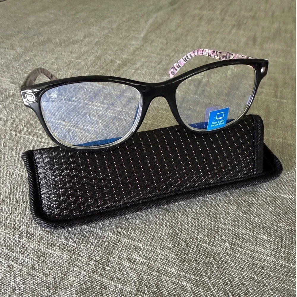 M+ Blue Light 2-Pack Chloe Readers +3.00 Black Purple Leopard Print Glasses
